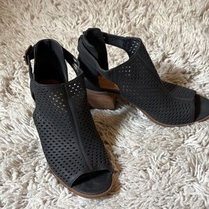 Jessica Simpson Black Perforated Open-Toe Block Heel Mules